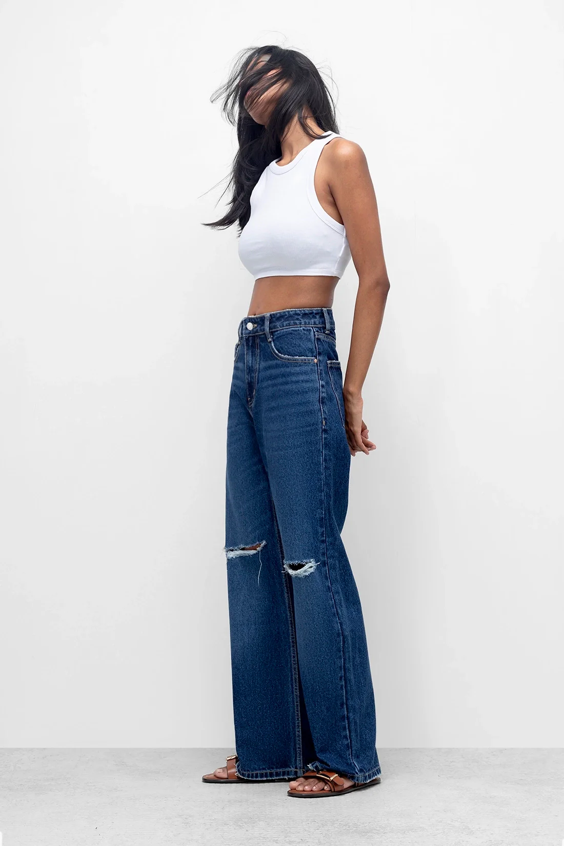 High-Waist Distressed Denim Jeans